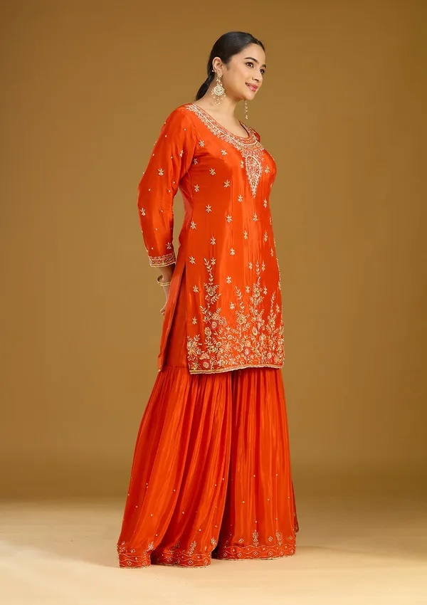 Rust_Threadwork_Satin_Readymade_Salwar_Suit
