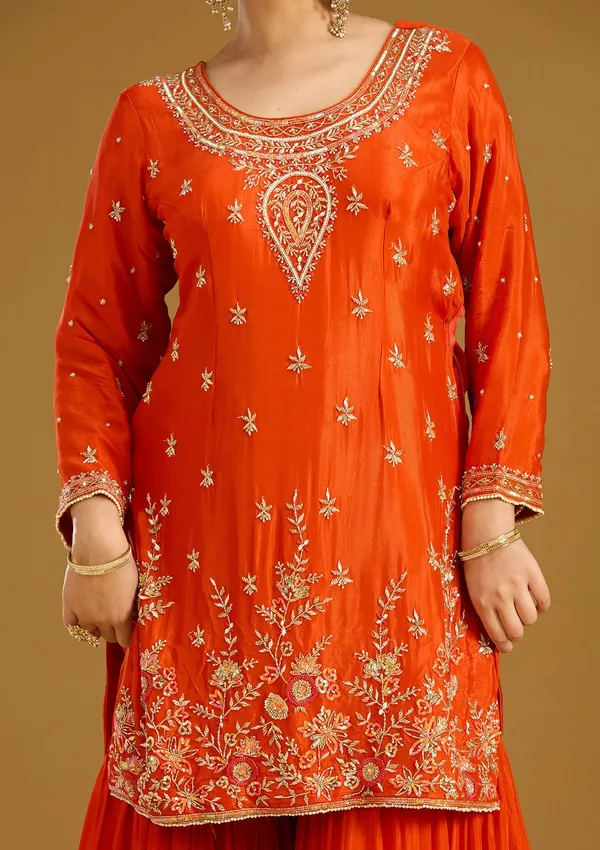 Rust_Threadwork_Satin_Readymade_Salwar_Suit