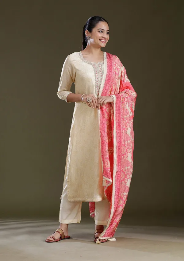 Cream_Zariwork_Gold_Brocade_Readymade_Salwar_Suit