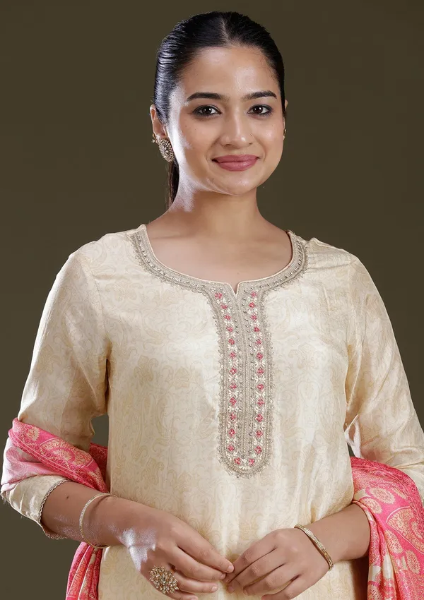 Cream_Zariwork_Gold_Brocade_Readymade_Salwar_Suit
