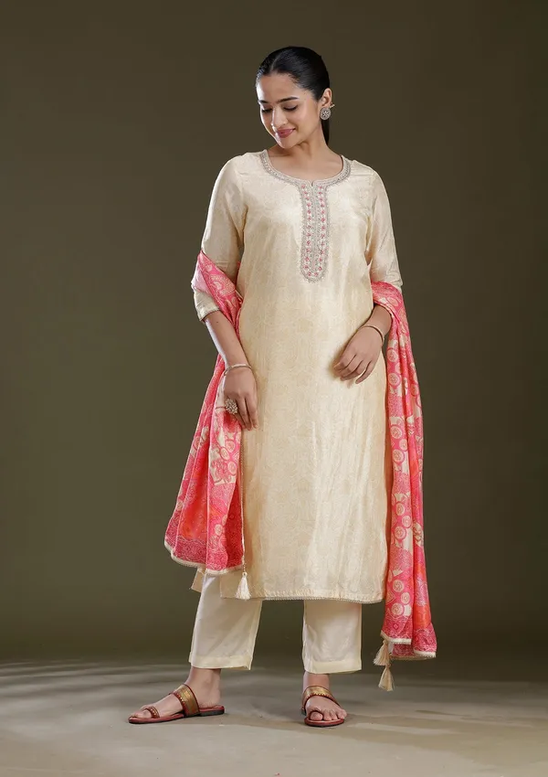 Cream_Zariwork_Gold_Brocade_Readymade_Salwar_Suit