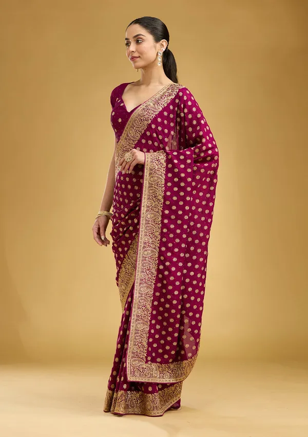 Wine_Zariwork_Gold_Soft_Raw_Silk_Saree