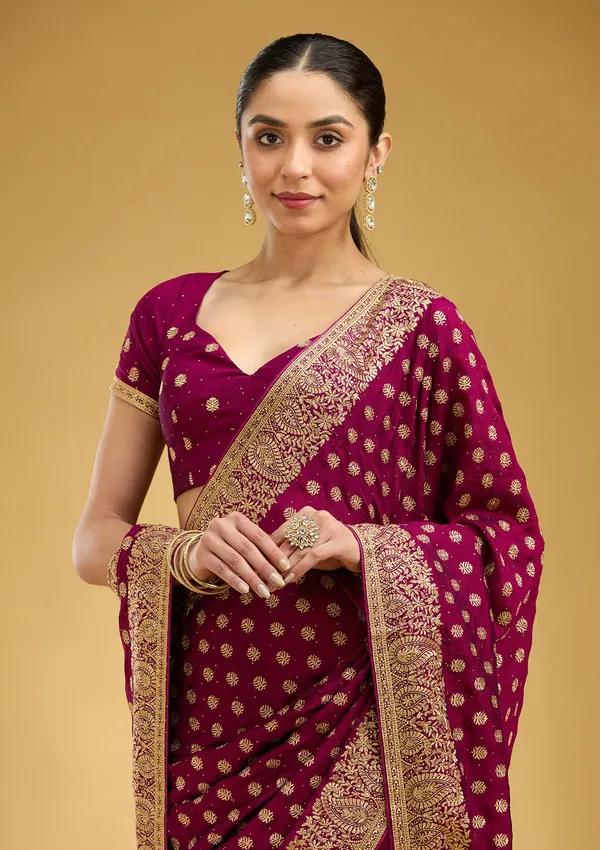 Wine_Zariwork_Gold_Soft_Raw_Silk_Saree