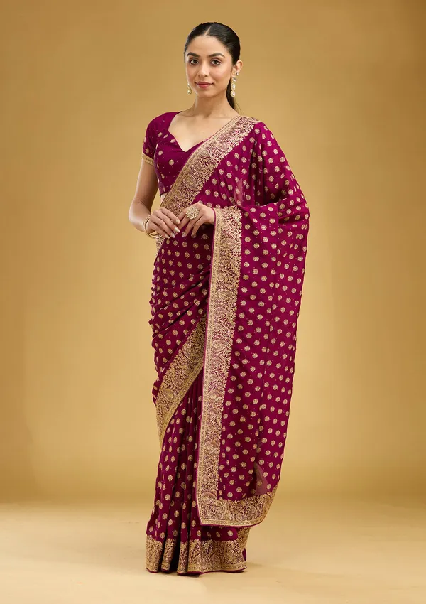 Wine_Zariwork_Gold_Soft_Raw_Silk_Saree