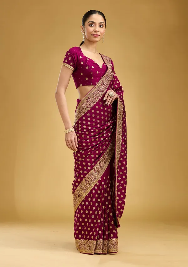 Wine_Zariwork_Gold_Soft_Raw_Silk_Saree