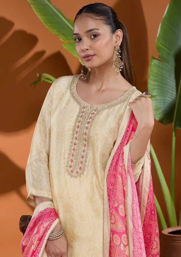 Cream_Zariwork_Gold_Brocade_Readymade_Salwar_Suit