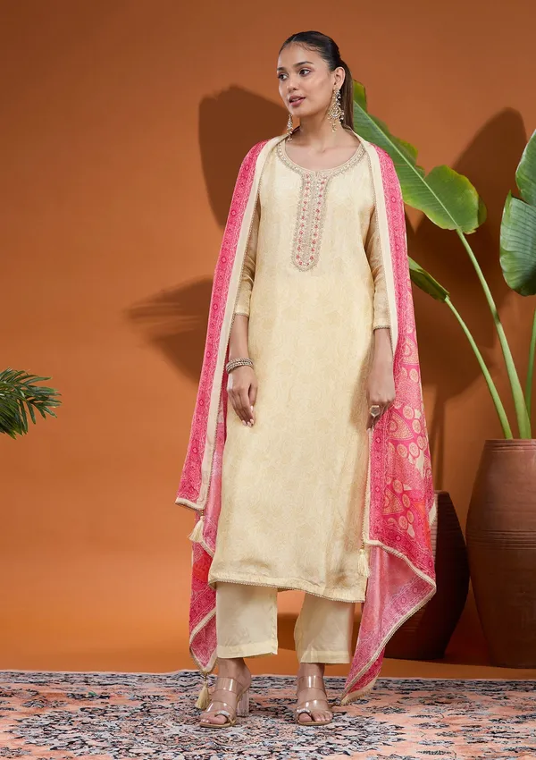 Cream_Zariwork_Gold_Brocade_Readymade_Salwar_Suit