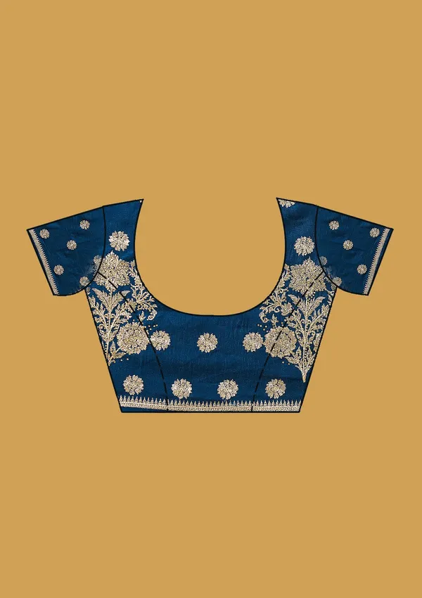 Peacock_Blue_Zariwork_Gold_Soft_Raw_Silk_Saree
