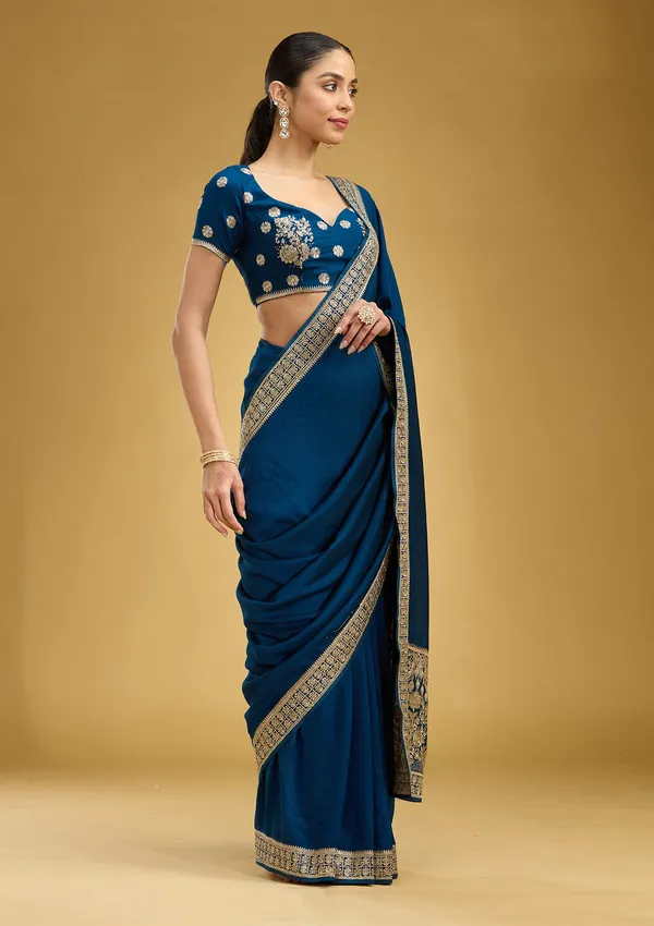 Peacock_Blue_Zariwork_Gold_Soft_Raw_Silk_Saree