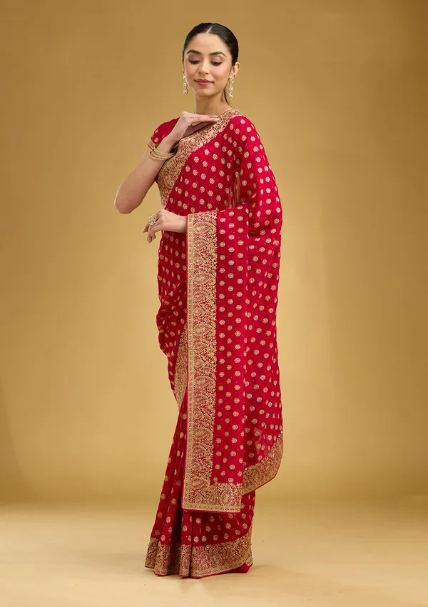 Rani_Pink_Zariwork_Gold_Soft_Raw_Silk_Saree