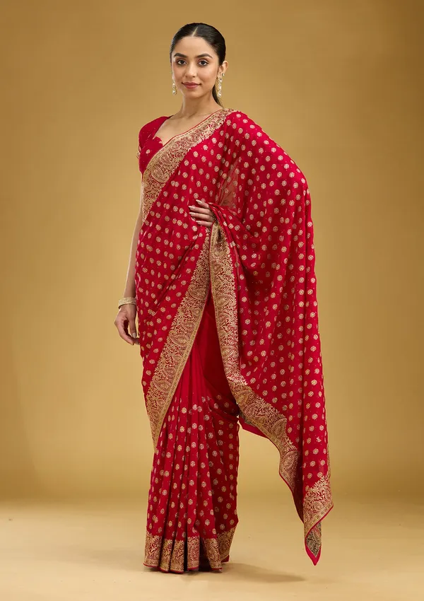Rani_Pink_Zariwork_Gold_Soft_Raw_Silk_Saree