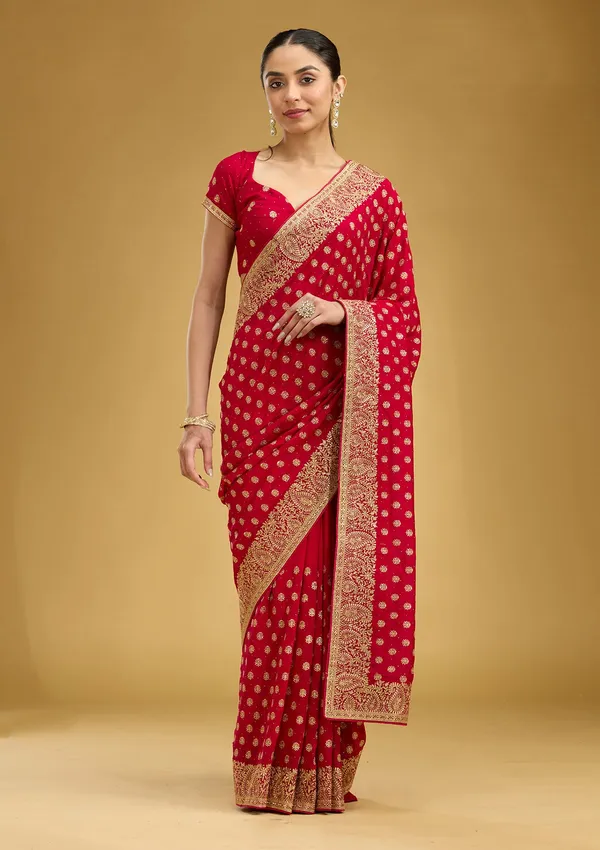 Rani_Pink_Zariwork_Gold_Soft_Raw_Silk_Saree