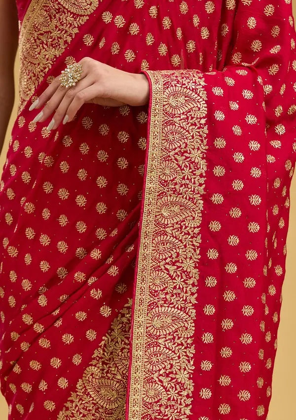 Rani_Pink_Zariwork_Gold_Soft_Raw_Silk_Saree