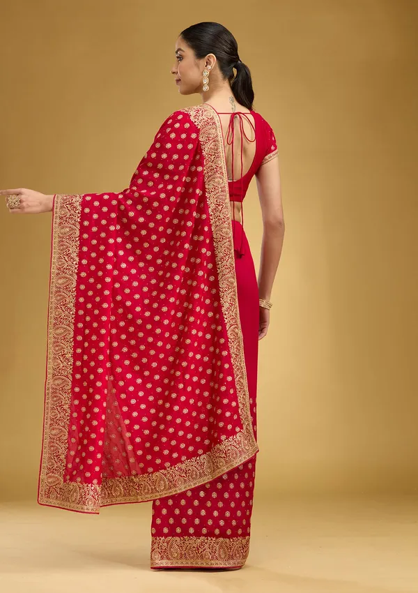 Rani_Pink_Zariwork_Gold_Soft_Raw_Silk_Saree
