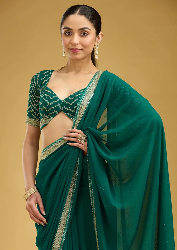 Teal_Green_Zariwork_Silver_Georgette_Saree