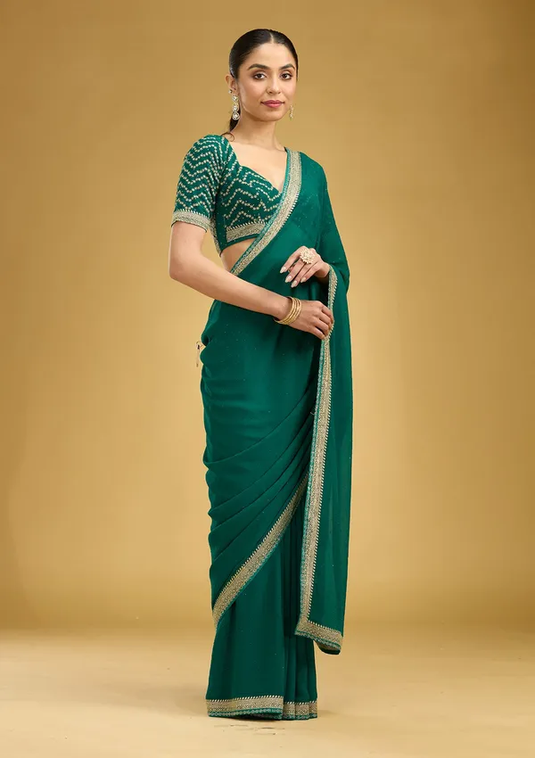 Teal_Green_Zariwork_Silver_Georgette_Saree