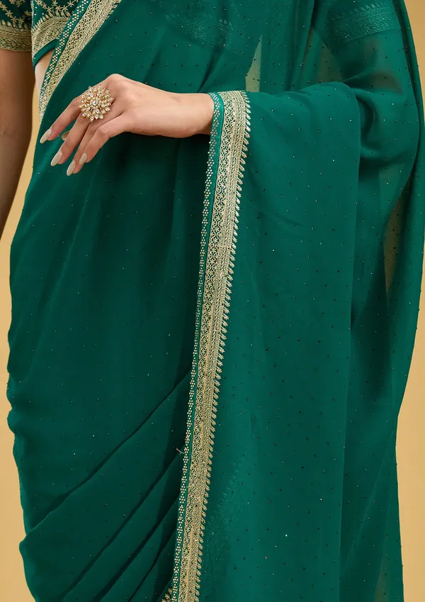 Teal_Green_Zariwork_Silver_Georgette_Saree