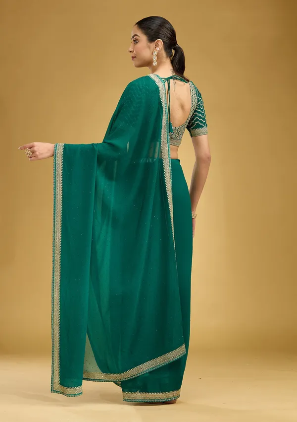 Teal_Green_Zariwork_Silver_Georgette_Saree