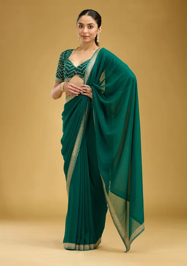Teal_Green_Zariwork_Silver_Georgette_Saree
