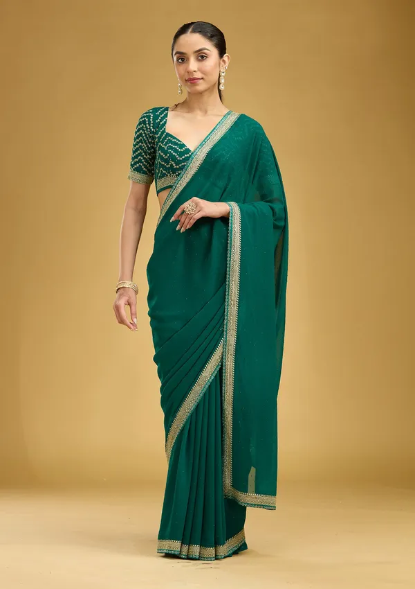 Teal_Green_Zariwork_Silver_Georgette_Saree