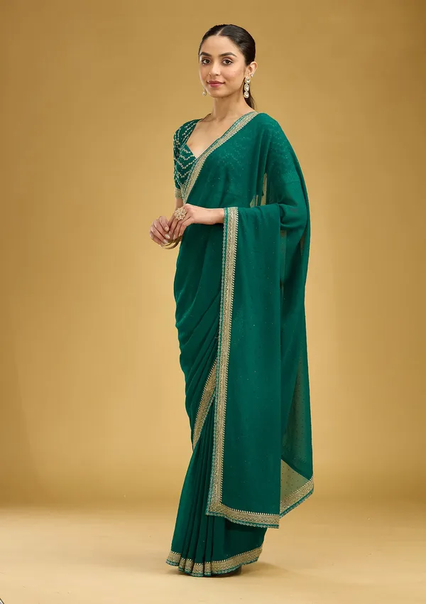 Teal_Green_Zariwork_Silver_Georgette_Saree