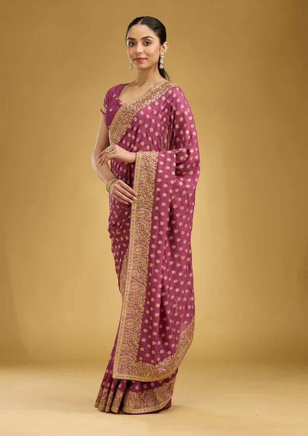 Onion_Pink_Zariwork_Gold_Soft_Raw_Silk_Saree