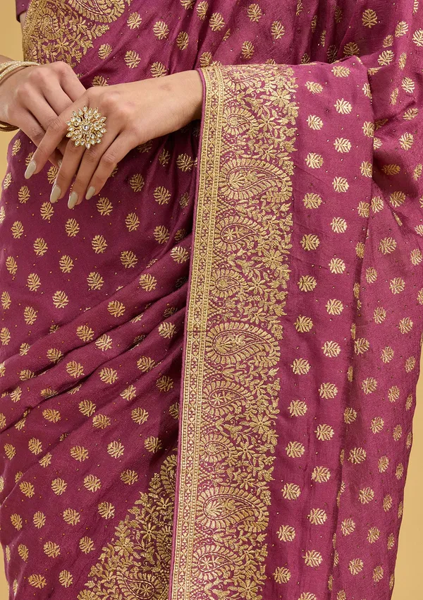 Onion_Pink_Zariwork_Gold_Soft_Raw_Silk_Saree