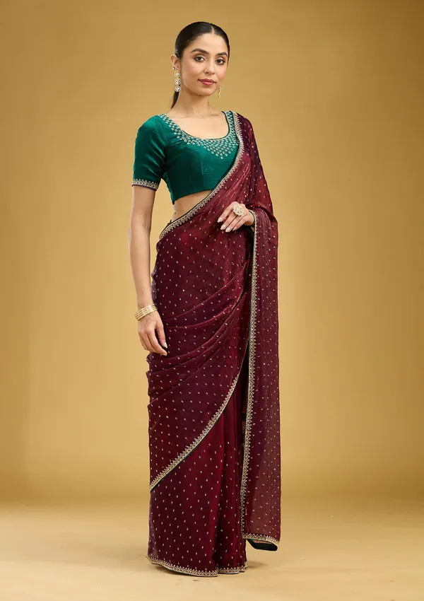 Maroon_Stonework_Gold_Tissue_Saree