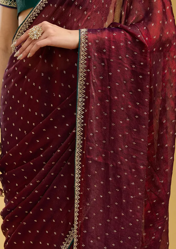 Maroon_Stonework_Gold_Tissue_Saree