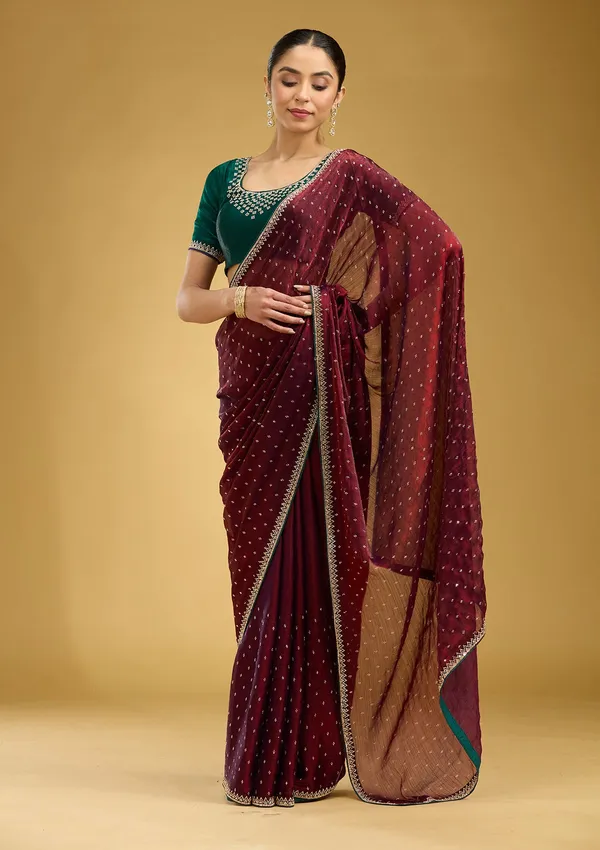 Maroon_Stonework_Gold_Tissue_Saree