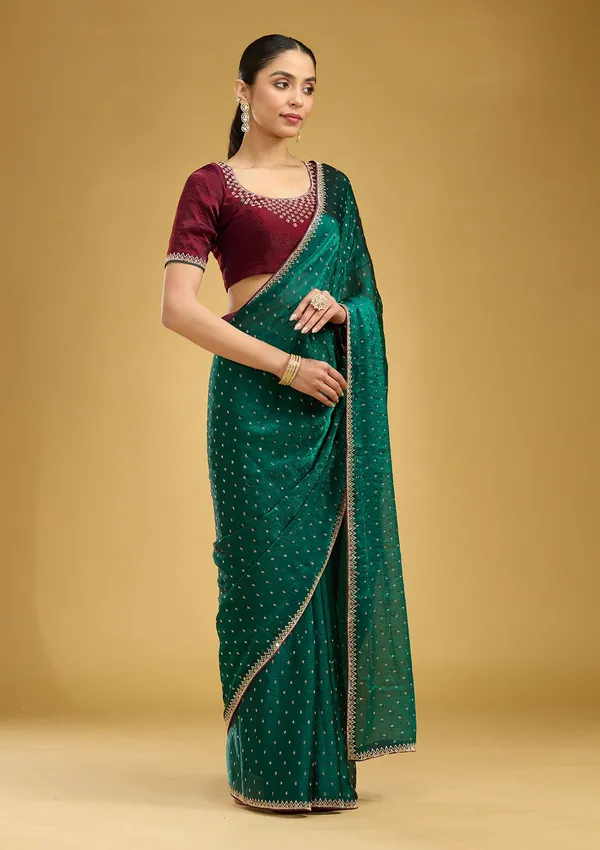 Peacock_Green_Stonework_Gold_Tissue_Saree
