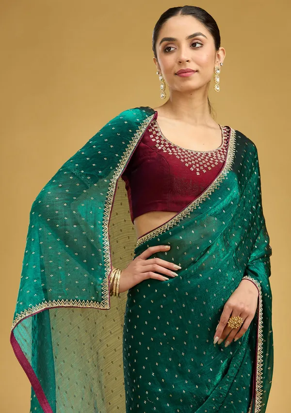 Peacock_Green_Stonework_Gold_Tissue_Saree
