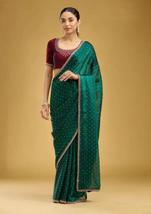 Peacock_Green_Stonework_Gold_Tissue_Saree