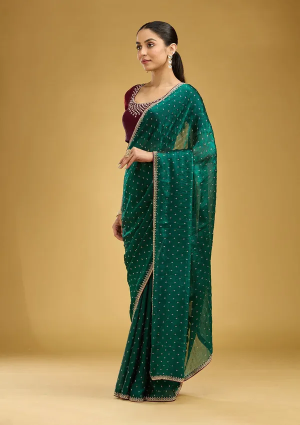 Peacock_Green_Stonework_Gold_Tissue_Saree