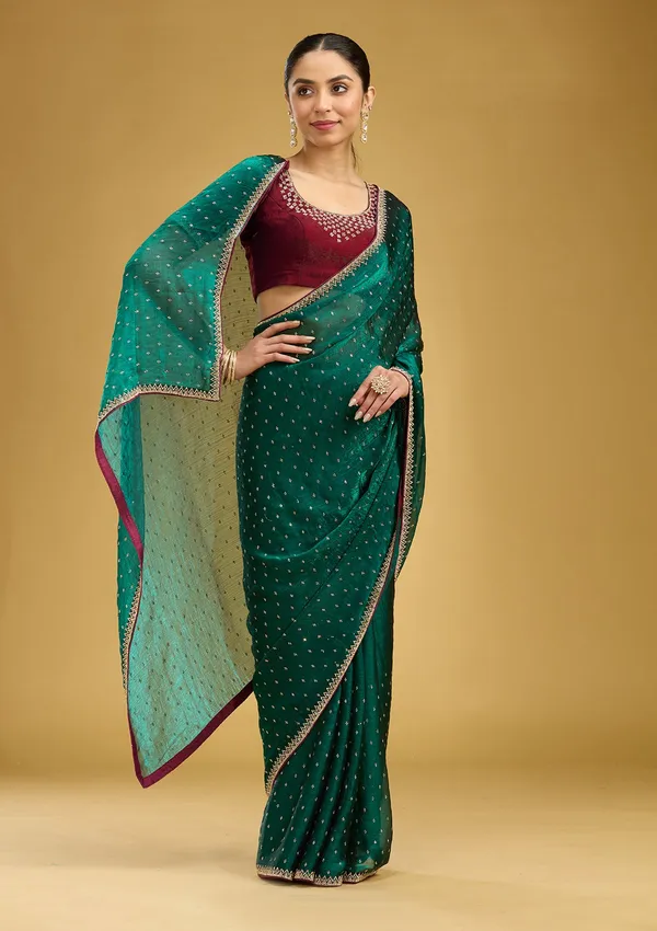 Peacock_Green_Stonework_Gold_Tissue_Saree