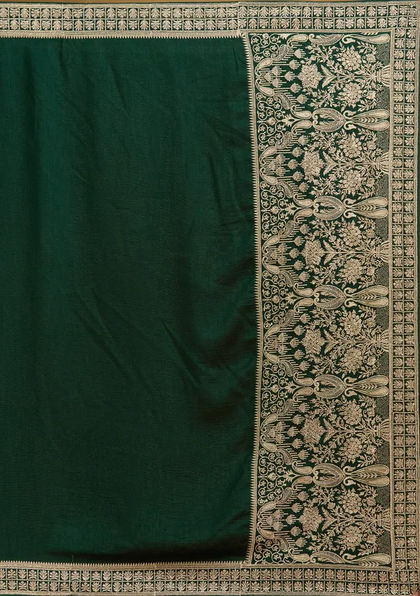 Bottle_Green_Zariwork_Gold_Soft_Raw_Silk_Saree