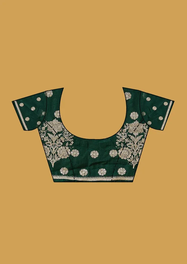 Bottle_Green_Zariwork_Gold_Soft_Raw_Silk_Saree