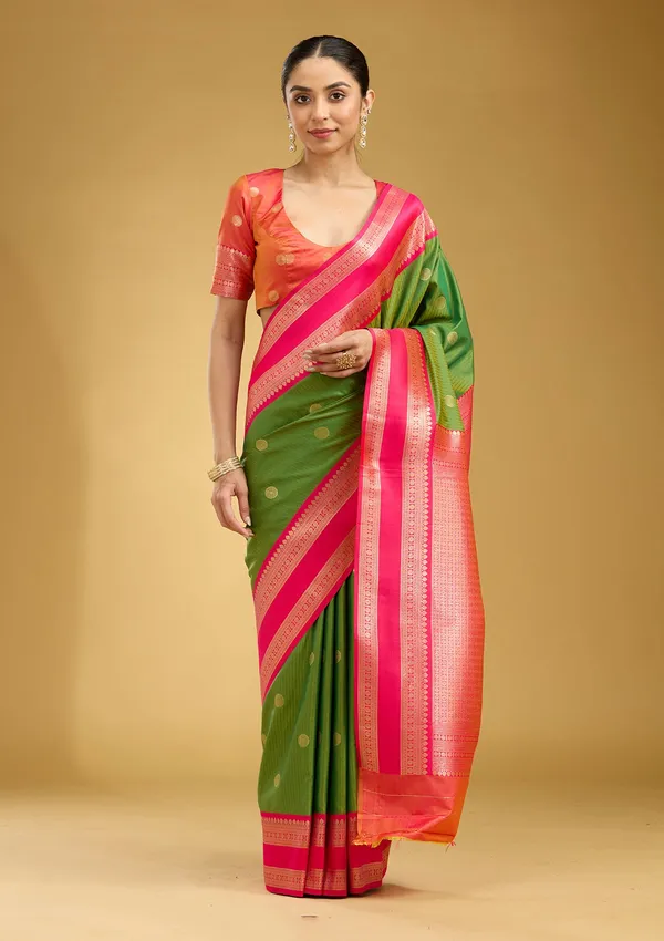 Parrot_Green_Zariwork_Gold_Silk_Silk_Saree