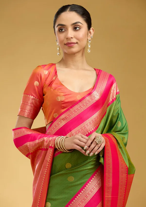 Parrot_Green_Zariwork_Gold_Silk_Silk_Saree