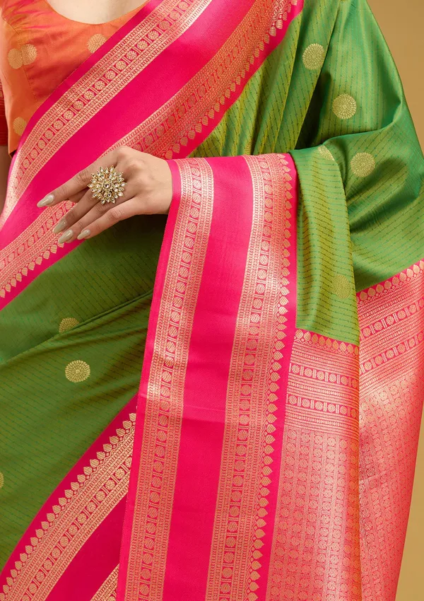 Parrot_Green_Zariwork_Gold_Silk_Silk_Saree