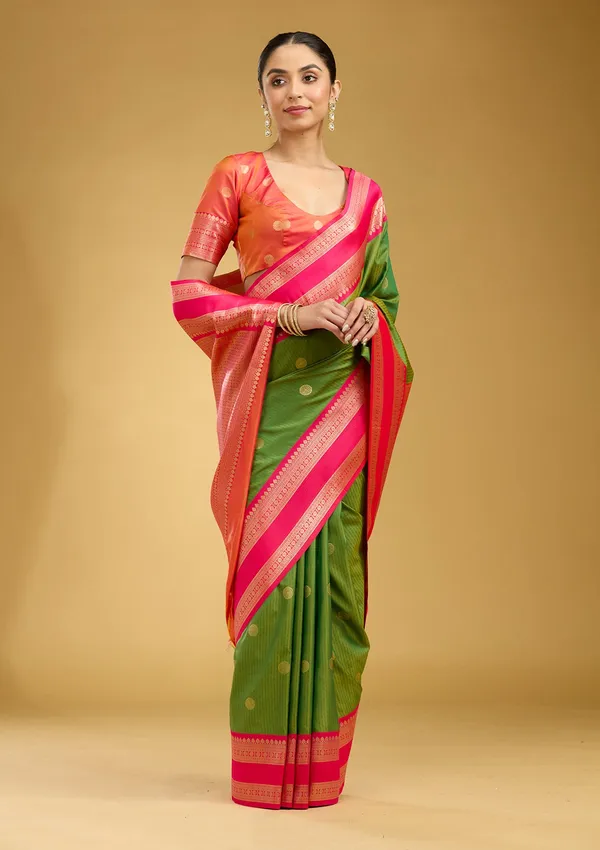 Parrot_Green_Zariwork_Gold_Silk_Silk_Saree