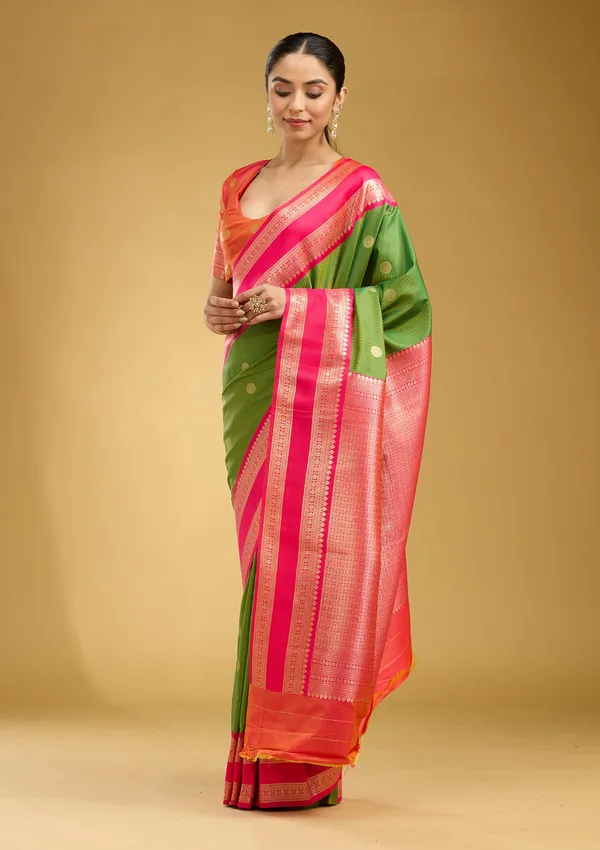 Parrot_Green_Zariwork_Gold_Silk_Silk_Saree