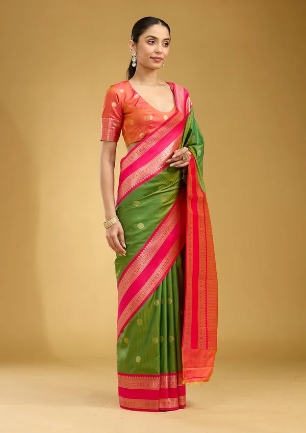 Parrot_Green_Zariwork_Gold_Silk_Silk_Saree