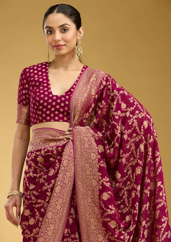 Wine_Zariwork_Gold_Silk_Silk_Saree