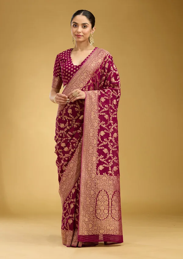 Wine_Zariwork_Gold_Silk_Silk_Saree