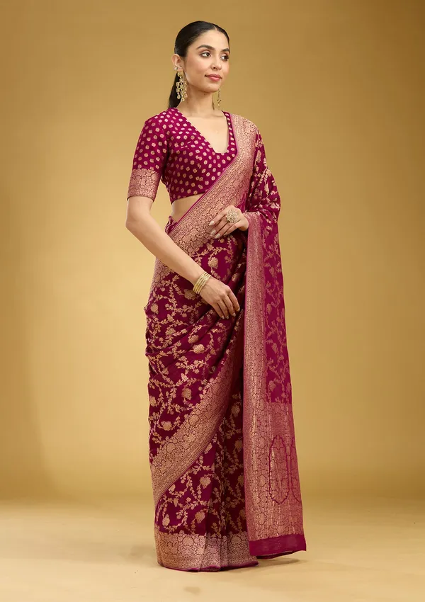 Wine_Zariwork_Gold_Silk_Silk_Saree