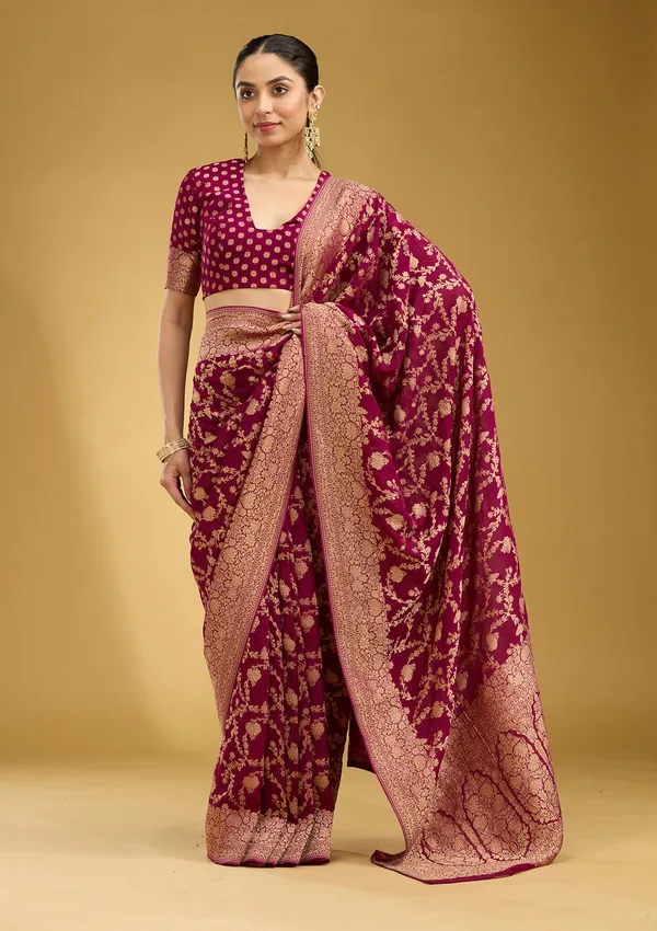 Wine_Zariwork_Gold_Silk_Silk_Saree