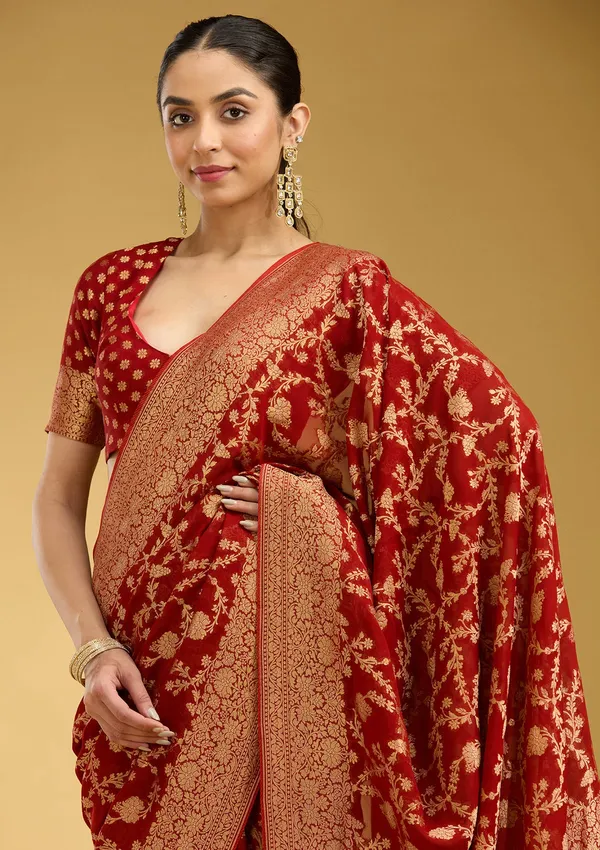 Rust_Zariwork_Gold_Silk_Silk_Saree