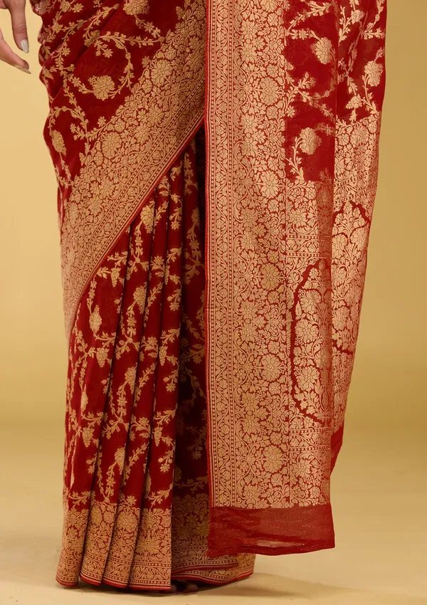 Rust_Zariwork_Gold_Silk_Silk_Saree