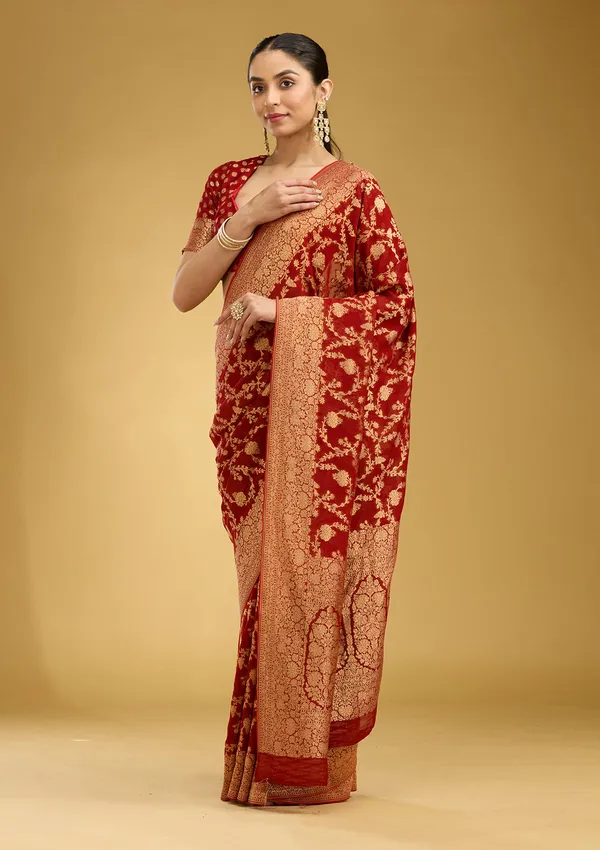 Rust_Zariwork_Gold_Silk_Silk_Saree
